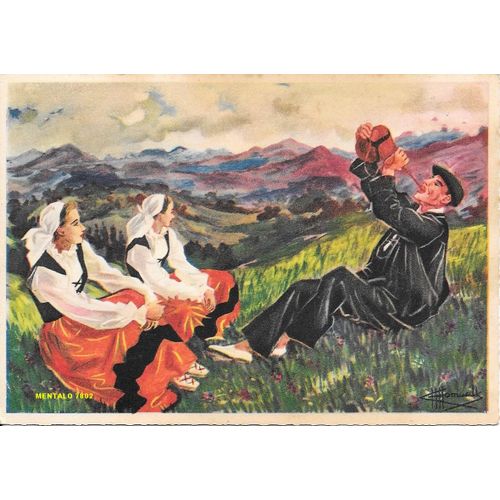 Carte Postale Pays Basque Espagnol - Basque Buvant À La Gourde (Sahakua)