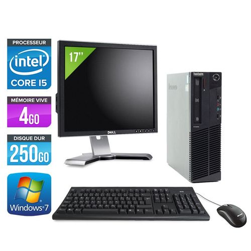 Lenovo ThinkCentre M91P SFF + Ecran 17'' - Intel Core i5-2400 / 3.1 GHz - RAM 4 Go - HDD 250 Go - DVD - GigaBit Ethernet - Windows 7 Professionnel