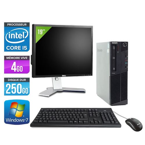 Lenovo ThinkCentre M91P SFF + Ecran 19'' - Intel Core i5-2400 / 3.1 GHz - RAM 4 Go - HDD 250 Go - DVD - GigaBit Ethernet - Windows 7 Professionnel