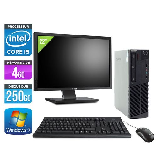 Lenovo ThinkCentre M91P SFF + Ecran 22'' - Intel Core i5-2400 / 3.1 GHz - RAM 4 Go - HDD 250 Go - DVD - GigaBit Ethernet - Windows 7 Professionnel