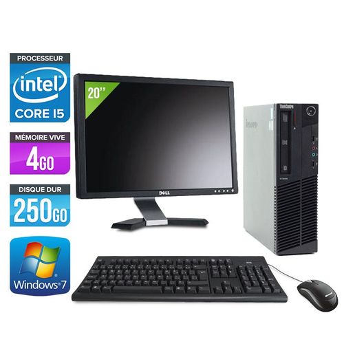 Lenovo ThinkCentre M91P SFF + Ecran 20'' - Intel Core i5-2400 / 3.1 GHz - RAM 4 Go - HDD 250 Go - DVD - GigaBit Ethernet - Windows 7 Professionnel