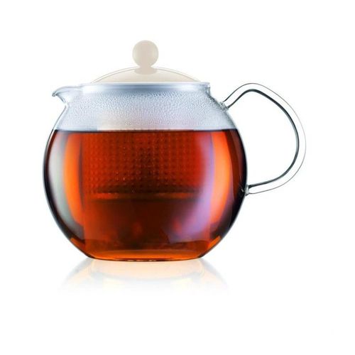 Bodum Théiere A Piston Avec Anse, Couvercle Et Filtre Assam 1,5 L Blanc Creme Et Transparent