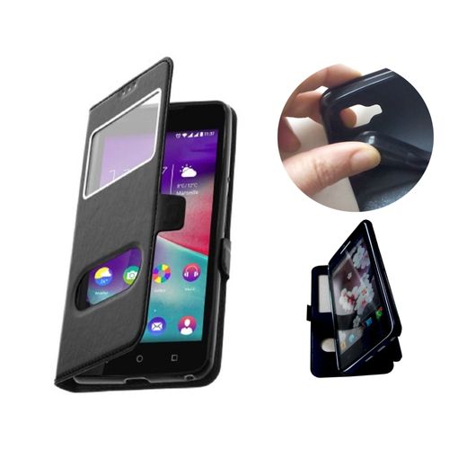Etui Coque Housse Kaeesi® Pour Wiko Highway Pure 2 Fenetres Noir