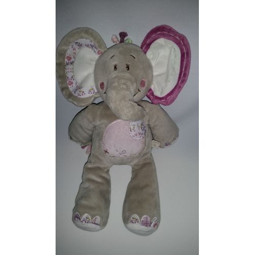Doudou Éléphant Noukie's Noukies Gris Rose Violet Fleur Naissance Peluche Éveil Enfant Comfort Blanket Comforter Soft Toys 33 Cm