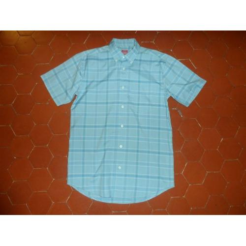 Chemise Popeline À Carreaux Bleu Ciel Blanche Porte