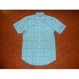 Chemise Popeline À Carreaux Bleu Ciel Blanche Porte