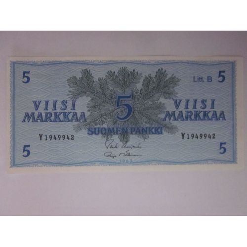 Billet 5 Markka Finlande 1963
