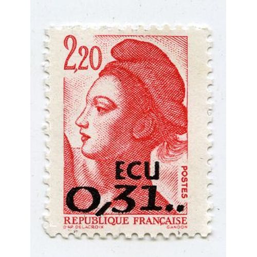 Liberté Rouge 2,20 Francs Surchargé Noir 0,31 Écu (Ancêtre Euro Bloc) - Yvert & Tellier 2530 - Coin Daté X 20 Neuf