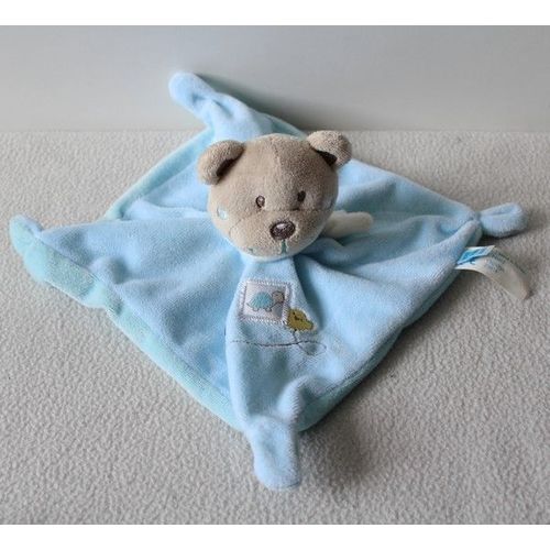 Doudou Plat Ours Tex Baby Bleu Tortue Echarpe Blanche Carrefour 18 Cm Rakuten