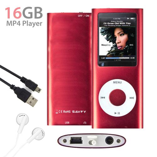 Lecteur MP3 MP4 Player 16Go (Rouge) Vidéo Radio FM Musique Jeux+ Écouteurs + CÂBLE USB + HOUSSE