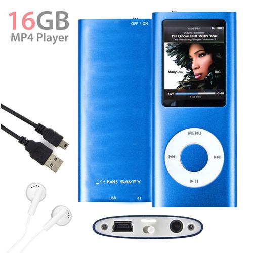 Lecteur MP3 MP4 Player 16Go (Bleu) Vidéo Radio FM Musique Jeux+ Écouteurs + CÂBLE USB + HOUSSE