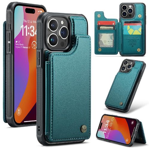 Étui Pour Iphone 15 Pro Max Cuir Pu Étui Antichoc Mince Blocage Rfid Bicelle Titulaire De La Carte - Vert