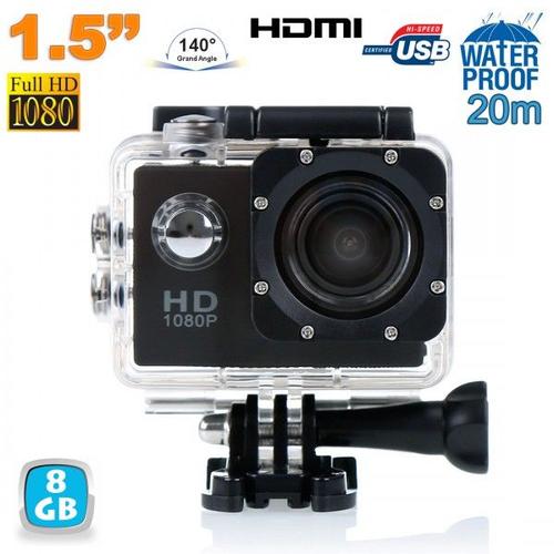 Mini Caméra Sport HD 1080P Étanche 30M Écran Photos Vidéo Angle 140° Noir 8 Go YONIS