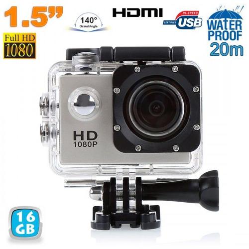 Mini Caméra Sport HD 1080P Étanche 30M Écran Photos Vidéo Angle 140° Argent 16Go YONIS