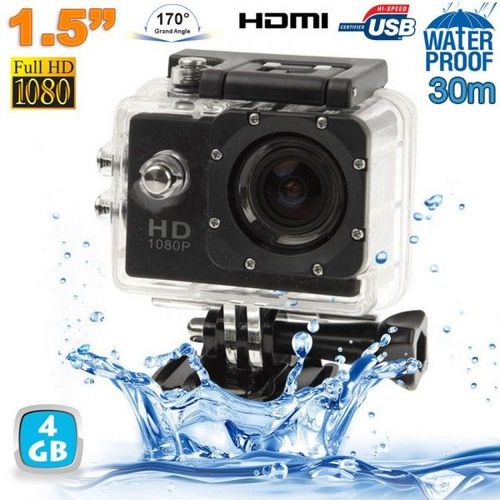 Caméra Sport Étanche 30 Mètres Caméra Waterproof Action Full HD 1080P Noir 4Go YONIS