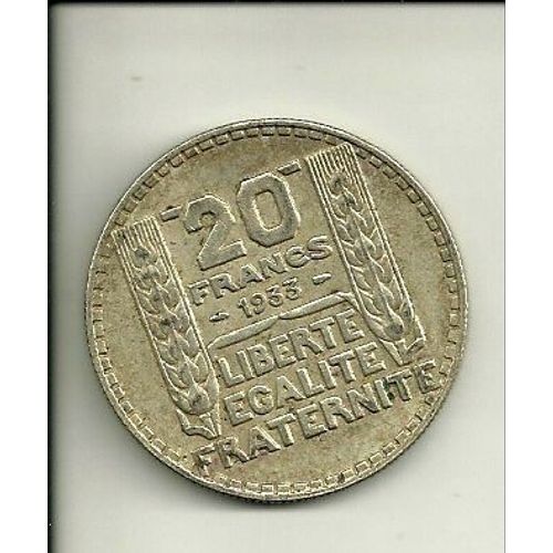 Pièce De 20 Francs Argent 1933 Turin