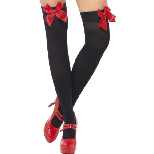 Bas Noirs Avec Noeud Rouge Femme,