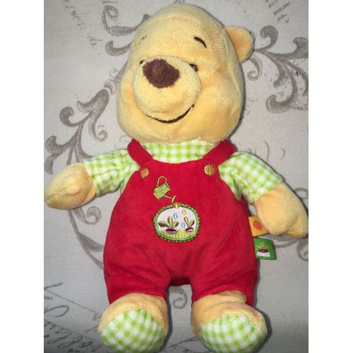 Doudou Ours Winnie Disney Nicotoy Rouge Ecusson Radis  Arrosoir 24cm The Pooh 