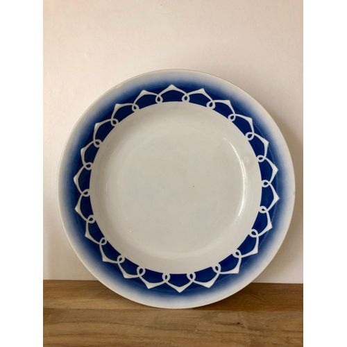 Vintage Sublime Plat Creux Blanc Et Bleu Faïence Badonviller