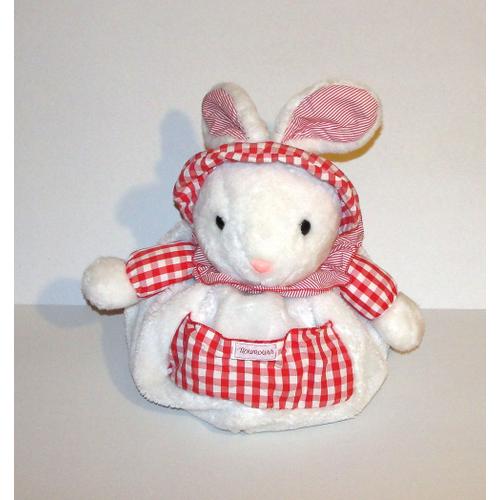 Lapin Range Pyjama Nounours Peluche Lapin  Couleur Vichy Rouge Blanc 52 Cm  