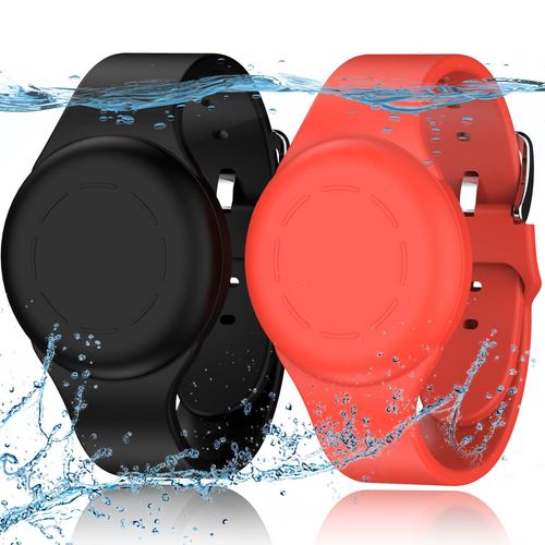 Lot De 2 Bracelets Étanches Pour Enfants Compatibles Avec Les Détecteurs Apple Air Tag En Silicone Souple, Anti-Perte De Gps Pour Enfants, Noir/Rouge