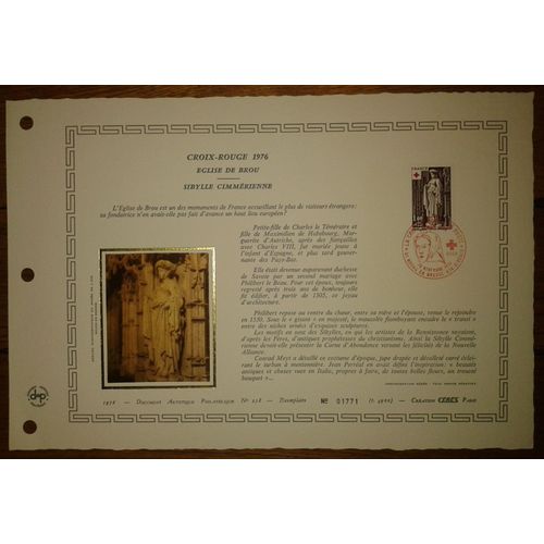 Document Artistique Philatélique Cérès 1976 Feuillet N°258 Timbre France Yt N°1911 Croix-Rouge 1976 Eglise De Brou Sibylle Cimmérienne Oblitéré Premier Jour 20 Novembre 1976