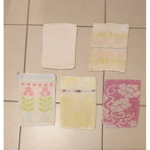 Lot De 5 Gants De Toilette Vintage