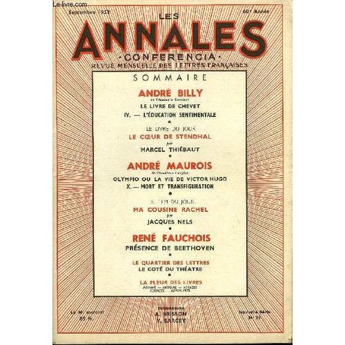 Les Annales - Conferencia 60e Annee N°35 - André Billy De L¿Académie Goncourt, Le Livre De Chevet Iv. ¿ L¿Éducation Sentimentale, Le Livre Du Jour Le C¿Ur De Stendhal Par Marcel Thiébaut ...