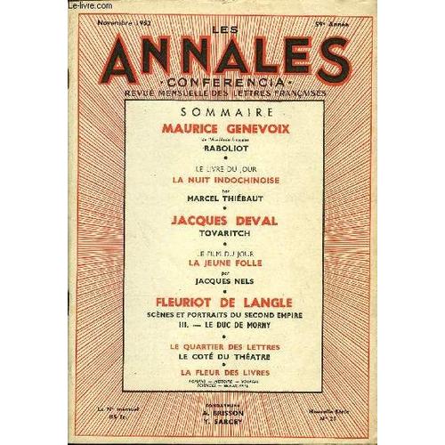 Les Annales - Conferencia 59e Annee N°25 - Maurice Genevoix De L¿Académie Française, Raboliot ¿ Le Livre Du Jour La Nuit Indochinoise Par Marcel Thiébaut, Jacques Deval, Tovaritch ¿ Le Film ...