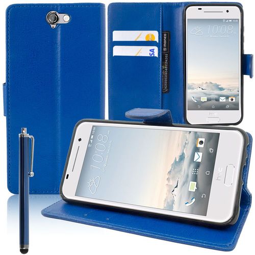 Etui Portefeuille Pour Htc One A9 Support Video Cuir Pu - Bleu Fonce + Stylet