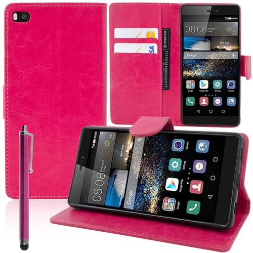 Etui Portefeuille Pour Huawei P8 Support Video Cuir Pu - Rose + Stylet