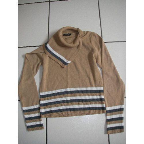 Pull Beige Rayè Sinéquanone Taille 36 