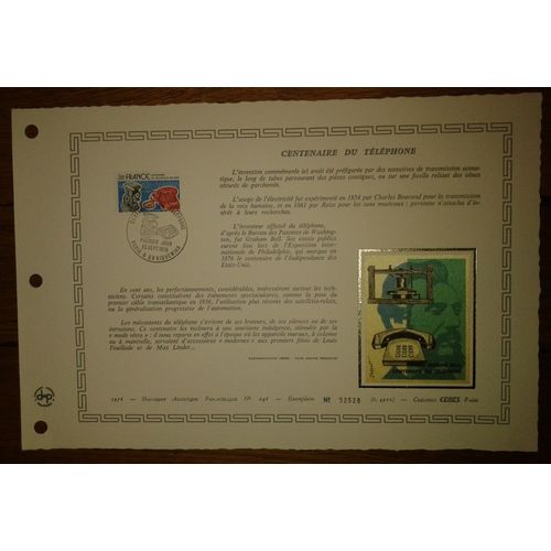 Document Artistique Philatélique Cérès 1976 Feuillet N°246 Timbre France Yt N°1905 Centenaire Du Téléphone Oblitéré Premier Jour 26 Septembre 1976