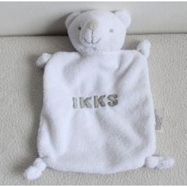 Doudou Ikks Ours Plat Blanc Et Gris