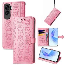 Saturcase Coque Pour Honor 90 Lite, Chien Et Chat Mignon Pu Cuir Magnétique Flip Portefeuille Support Porte-Carte Protecteur Housse Étui Avec Dragonne Pour Honor 90 Lite (Pink)