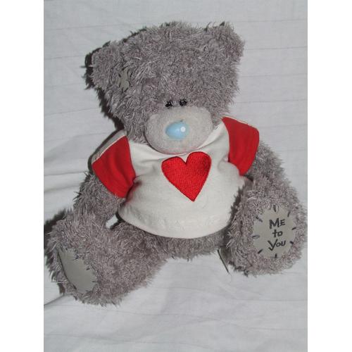 Ours Me To You Carte Blanche Gris Pull Blanc Coeur Rouge Doudou 25 Cm Assis