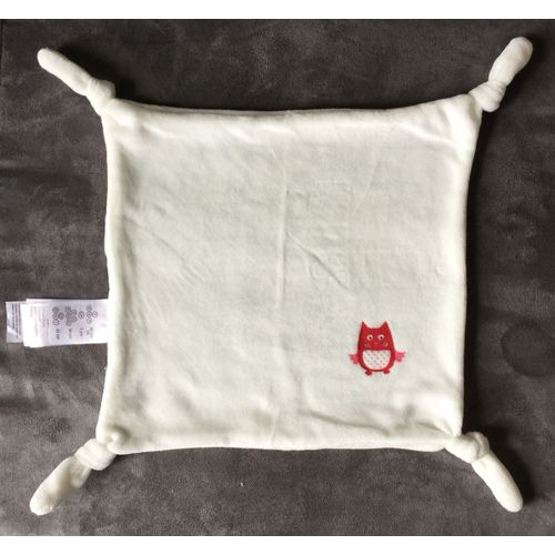 Doudou Carré Plat Mouchoir Blanc Et Chouette Hibou Rouge Vertbaudet