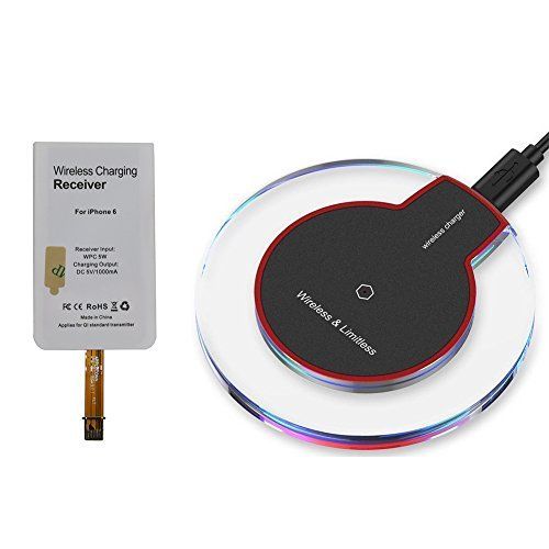 Heliomax Noir Led Qi Chargeur Induction Sans Fil Station De Recharge + Qi Récepteur Pour Apple Iphone 5 Iphone 5s Iphone 5se Iphone 6 Iphone 6 Plus Iphone 6s Iphone 6s Plus Ipad Mini 4