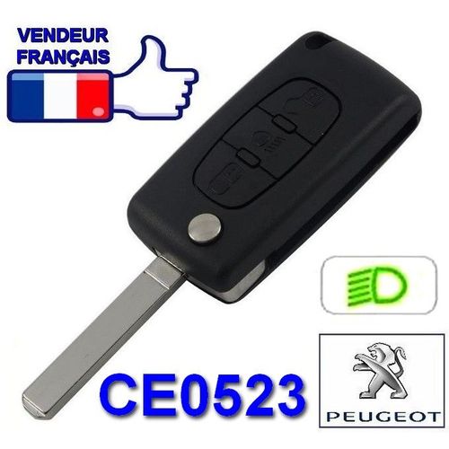 Coque Clé Plip Ce0523 3 Boutons (Phare) Compatible Peugeot 107 207 208 307 308 407 807 5008 Bipper Partner Expert Tepee...  Lame Sans Rainure