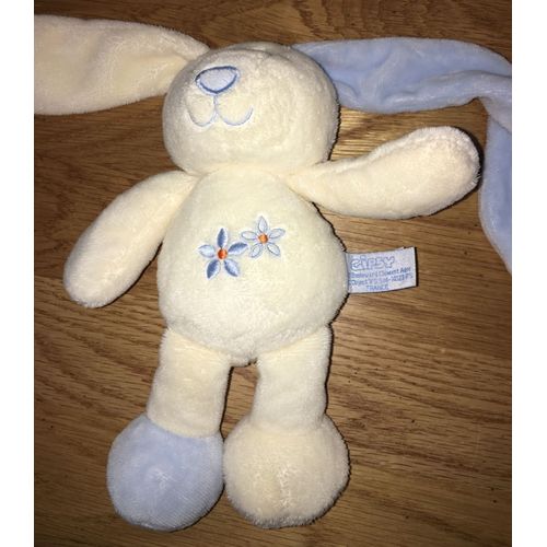 Doudou Lapin Blanc Bleu Ciel Gipsy Grelot Hochet Fleurs Bleues Peluche Éveil Bébé Naissance Enfant Mixte Plush Rabbit White Bunny 