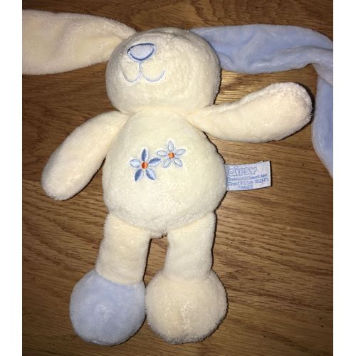 Doudou Lapin Blanc Bleu Ciel Gipsy Grelot Hochet Fleurs Bleues Peluche Éveil Bébé Naissance Enfant Mixte Plush Rabbit White Bunny 