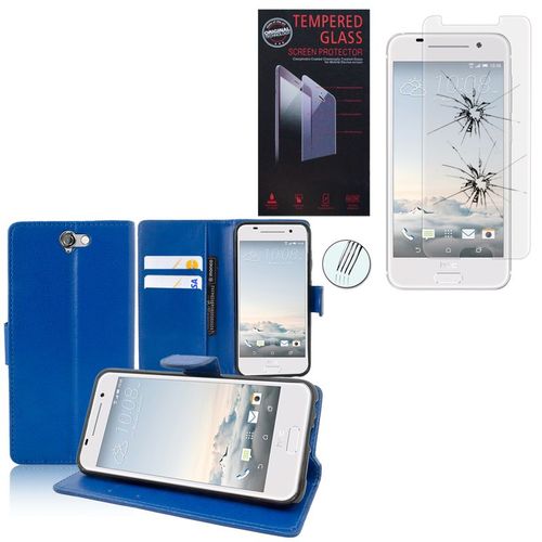 Etui Portefeuille Pour Htc One A9 Support Video Cuir Pu - Bleu Fonce+ 1 Film Verre Trempé