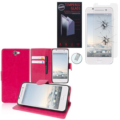 Etui Portefeuille Pour Htc One A9 Support Video Cuir Pu - Rose+ 1 Film Verre Trempé