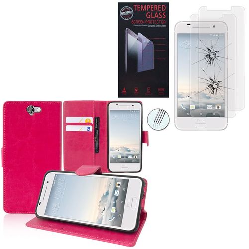 Etui Portefeuille Pour Htc One A9 Support Video Cuir Pu - Rose + 2 Films Verre Trempé