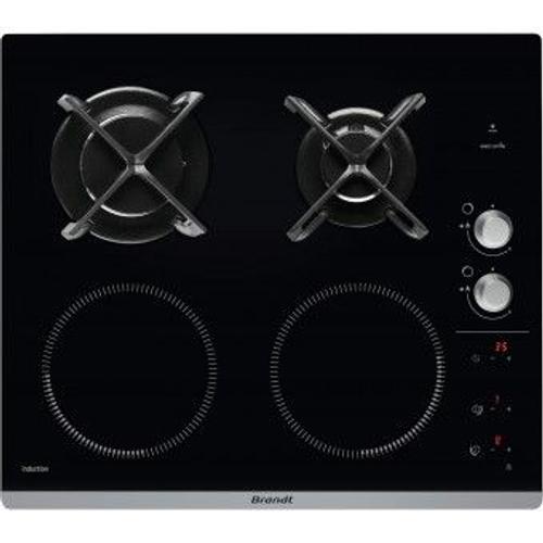Brandt BPI6414BM - Table de cuisson mixte induction et gaz - 4 plaques de cuisson - Niche - largeur : 56 cm - profondeur : 49 cm - noir - avec avant biseauté