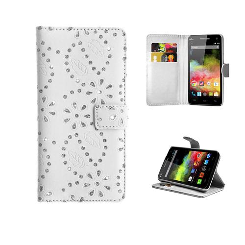 Etui Coque Housse Wiko Rainbow 4g Diamant Strass Blanc Kaeesi®