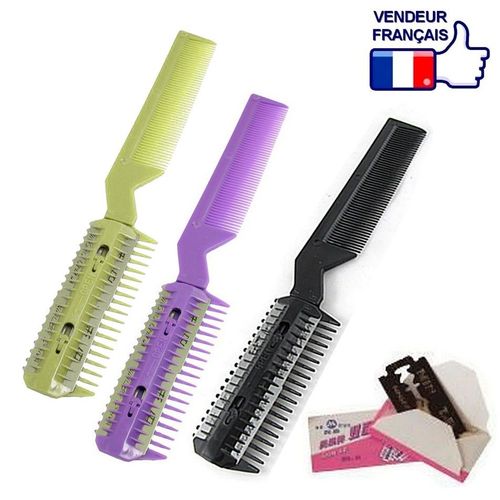 1 Peigne Rasoir 2 En 1 - Double Lame Pour Couper, Effiler, Cheveux, Barbe, Moustache, Poils, Sourcils... - Homme Femme Enfant Ou Poils