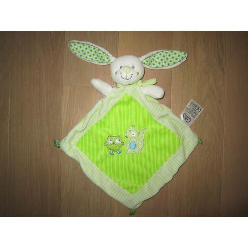 Doudou Lapin Vert Et Blanc Lange Mots D'enfants Hibou Ecureuil Renard Peluche Jouet Mixte Mots D'enfant