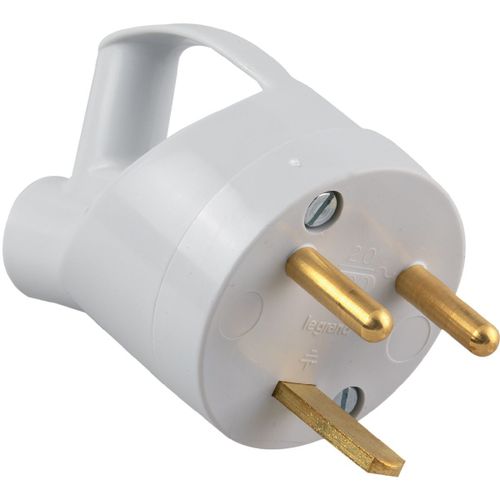 Fiche plastique 2P+T 20 A Legrand - Mâle - Sortie inclinée - Plastique - Gris