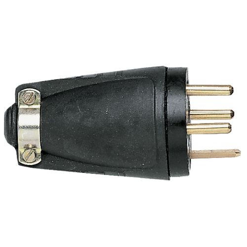 Fiche caoutchouc noir 3P+T 20 A Legrand - Mâle - Sortie droite - Noir